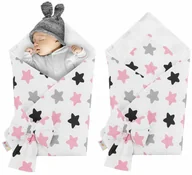 Rożki i beciki - Rożek niemowlęcy bawełniany otulacz dziecięcy becik - RÓŻOWO SZARO CZARNE PIERNIKI - miniaturka - grafika 1