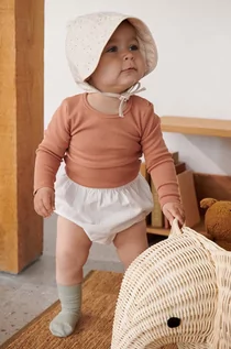 Czapki dla dzieci - Liewood czapka bawełniana niemowlęca Rae Baby Anglaise Sun Hat With Ears kolor beżowy z cienkiej dzianiny bawełniana - grafika 1