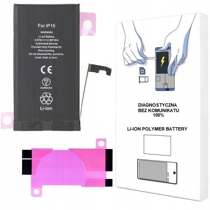 BATERIA DO iPHONE 15 3349 mAh DIAGNOSTYCZNA BEZ KOMUNIKATU ŚWIEŻA 100%