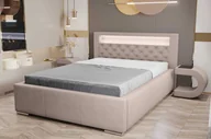 Łóżka - Łóżko tapicerowane AGMAT TUNIS z wezgłowiem, 140 x 200 cm, łóżko podwójne z podstawą łóżka i stelażem z metalowych listew, tkanina welurowa: beżowy - miniaturka - grafika 1