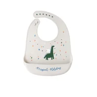 Śliniaki i fartuszki - Elastyczny Śliniak Silikonowy Z Miseczką Śliniaczek Z Kieszonką  Miękki Wodoodporny Zmywalny Dinozaur - miniaturka - grafika 1