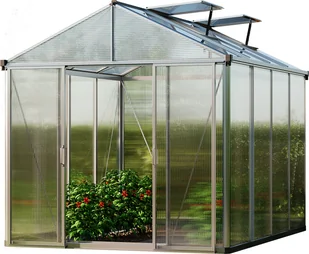 GFP szklarnia TITAN 22 rama aluminiowa 222x294 cm - grube panele poliwęglanowe ok. 10 mm - w tym dodatkowe okna i aut. mechanizmy otwierania okien i stoły składane - Szklarnie ogrodowe - miniaturka - grafika 1