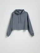 Bluzy damskie - Reserved - Krótka bluza z kapturem - ciemnoszary - miniaturka - grafika 1