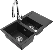 Zlewozmywaki z baterią - Mexen Gaspar zlewozmywak granitowy 1,5-komorowy z ociekaczem i baterią kuchenną Savita, czarny/srebrny - 6507-73-672601-00 - miniaturka - grafika 1