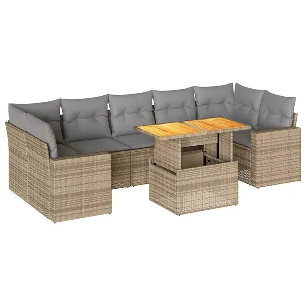 Zestaw mebli ogrodowych z rattanem PE, beżowy, wymiary: 62 x 62 x 69 cm