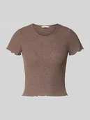 Koszulki i topy damskie - T-shirt o kroju slim fit z prążkowaną fakturą Model 'EMMA' - miniaturka - grafika 1