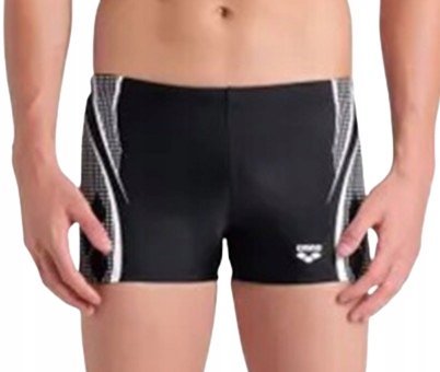 ARENA CZARNE SZORTY KĄPIELOWE Z BIAŁYM PRINTEM SPORTOWE 48 JQA