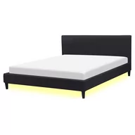 Łóżka - Beliani Łóżko czarne tapicerowane LED biały 160 x 200 cm FITOU - miniaturka - grafika 1