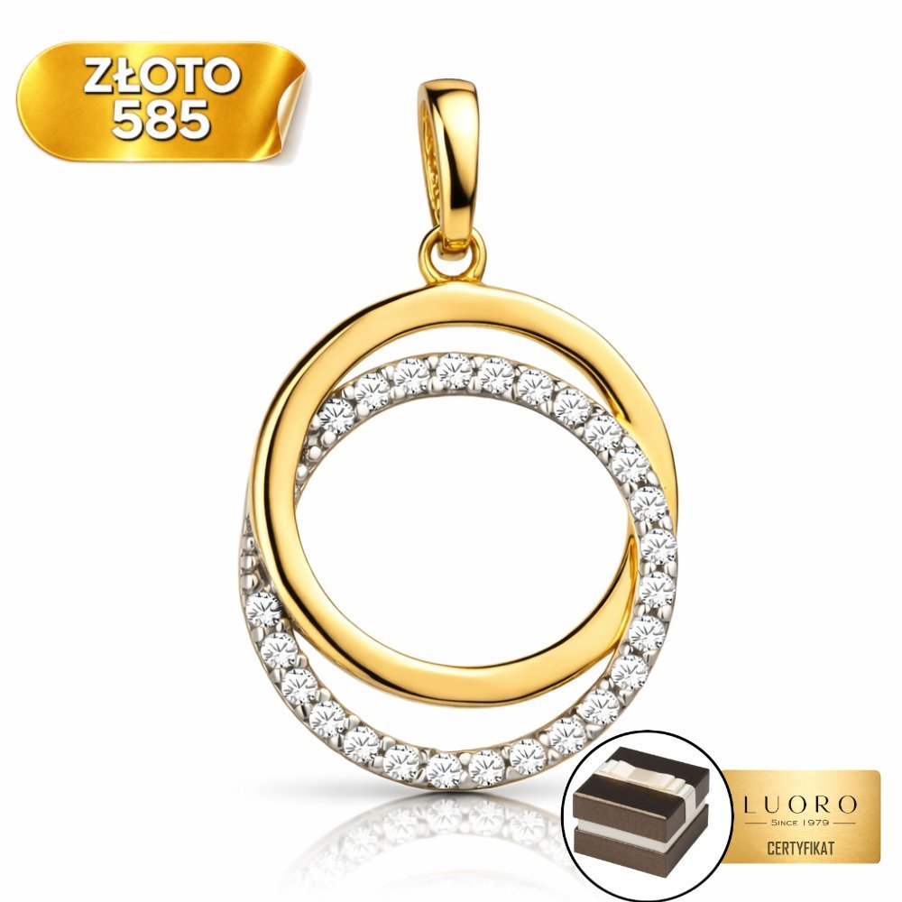 ZAWIESZKA ZŁOTA 585 14K DWA KÓŁKA Z CYRKONIĄ 22 MM ELEGANCKA DELIKATNA