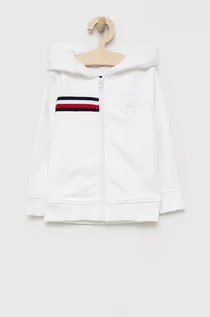 Bluzy damskie - Tommy Hilfiger bluza dziecięca kolor biały z kapturem z aplikacją - grafika 1