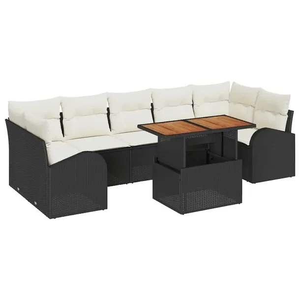 Zestaw Sof Ogrodowych Modułowych Czarno-Biały, Naturalny Rattan, 4 Osoby
