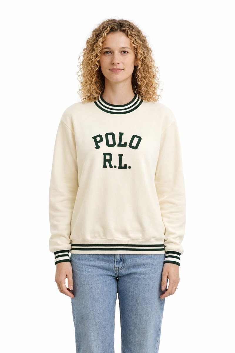 POLO RALPH LAUREN BLUZA BAWEŁNIANA BIAŁA Z ZIELONYMI LAMPASAMI XXS 1I4A
