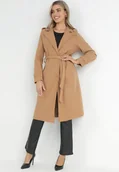 Płaszcze damskie - Beżowy Płaszcz Jednorzędowy z Paskiem Phaedropis - miniaturka - grafika 1