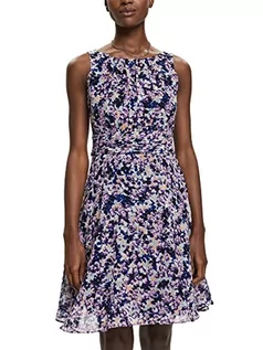 Sukienki - Esprit Collection Recykling: sukienka szyfonowa z marszczoną talią, Navy Colorway, 38 - grafika 1