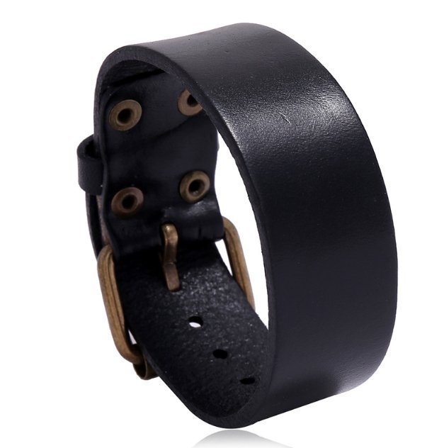 Prosta regulowana bransoletka ze skóry bydlęcej w kolorze czarnym
