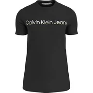 Koszulki męskie - Calvin Klein Jeans Męska koszulka z mieszanym logo instytucjonalnym S/S dzianinowe topy, Ck czarny, L - miniaturka - grafika 1