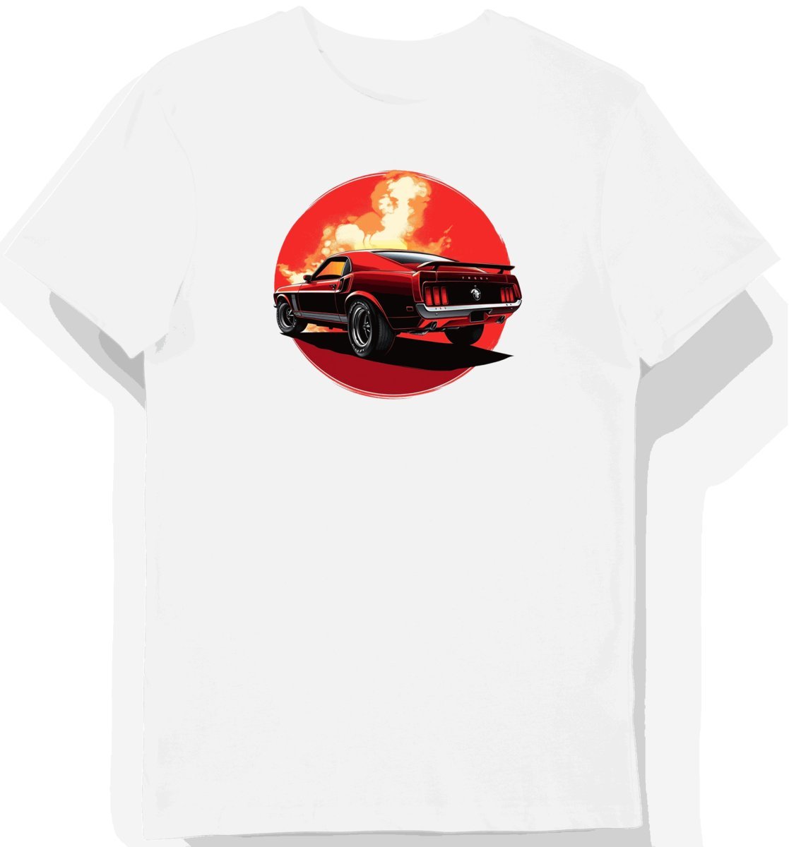 Koszulka męska biała z klasycznym Fordem Mustangiem 1969 XL