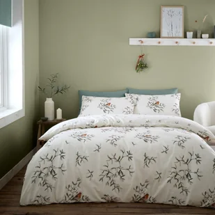 Kremowa flanelowa pościel jednoosobowa 135x200 cm Mistletoe Robins – Catherine Lansfield - Pościel - miniaturka - grafika 1
