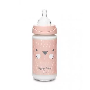 Suavinex Butelka szklana 240ml smoczek okrągły silikonowy 3 przepływowy Kotek różowy Hygge Baby - Butelki dla niemowląt - miniaturka - grafika 1