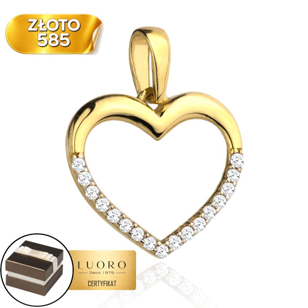ZAWIESZKA ZŁOTA 585 14K SERCE Z CYRKONIĄ 1,7 CM ŻÓŁTE ZŁOTO ELEGANCKA