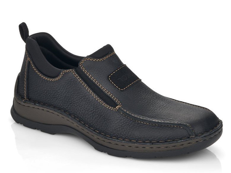 Półbuty męskie czarne Rieker 05363 skórzane wsuwane tęgość szersza H-45