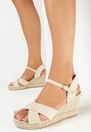 Sandały damskie - Beżowe Sandały w Stylu Espadryli na Plecionym Koturnie Timiva - miniaturka - grafika 1