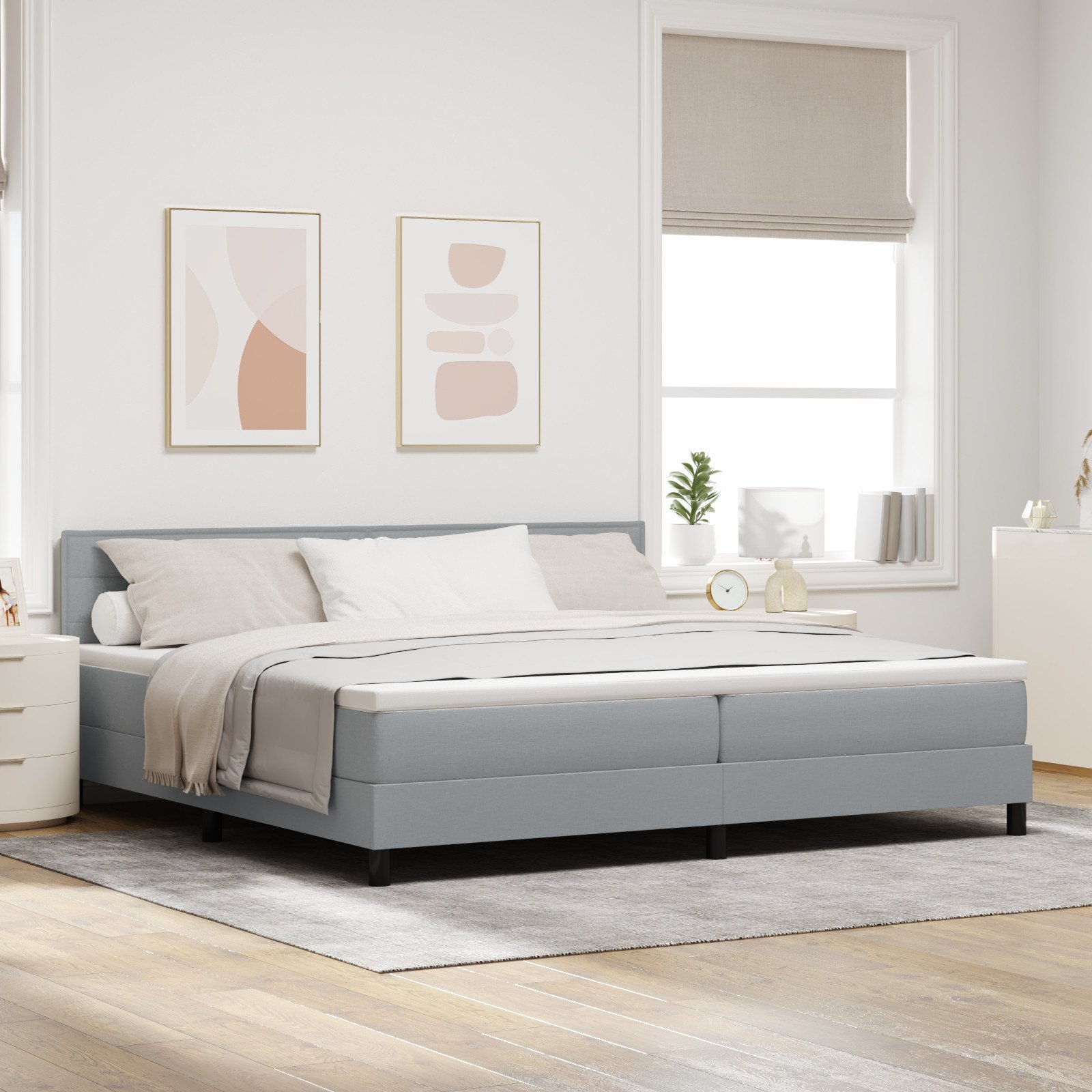 vidaXL Łóżko typu box spring z materacem Jasnoszare 200x200 cm Tkanina