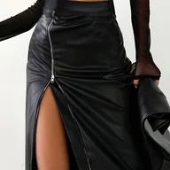 Spódnice - TEMU Elegancka spódnica dzianinowa z wysokim stanem, w jednolitym kolorze, z bocznym zamkiem błyskawicznym i rozcięciem, na wszystkie pory roku. - miniaturka - grafika 1