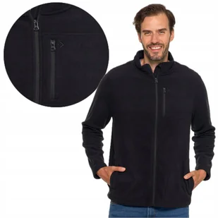 POLAR MĘSKI Z KIESZENIAMI ZAPINANY NA ZAMEK GRUBY CZARNY CIEPŁY MORAJ XXL BLACK - Bluzy męskie - miniaturka - grafika 1