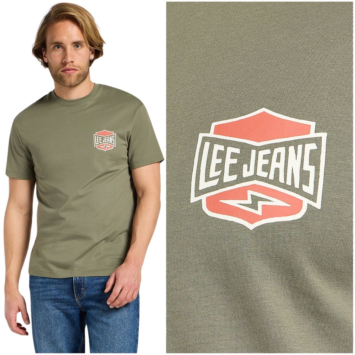 Lee RELAXED TEE luźny zielony bawełniany t-shirt koszulka logo z logo L