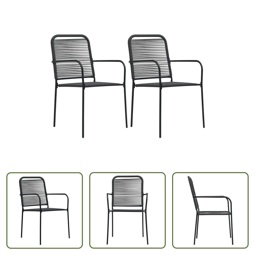 The Living Store Krzesła ogrodowe 2 szt. Lina bawełniana i stal czarna