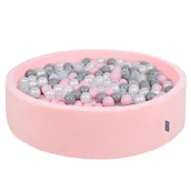 Suche baseny - KiddyMoon, suchy basen okrągły z piłeczkami 7cm 120x30 różowy: perła-szary-transparent-pudrowy róż 120x30/1000piłek - miniaturka - grafika 1