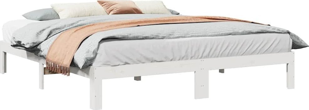 vidaXL Rama łóżka bez materaca, biała, 160x200 cm, lite drewno sosnowe