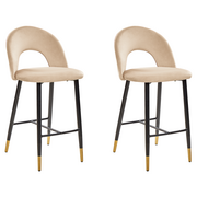 Krzesła - Beliani Zestaw 2 krzeseł barowych welurowy beżowy FALTON - miniaturka - grafika 1