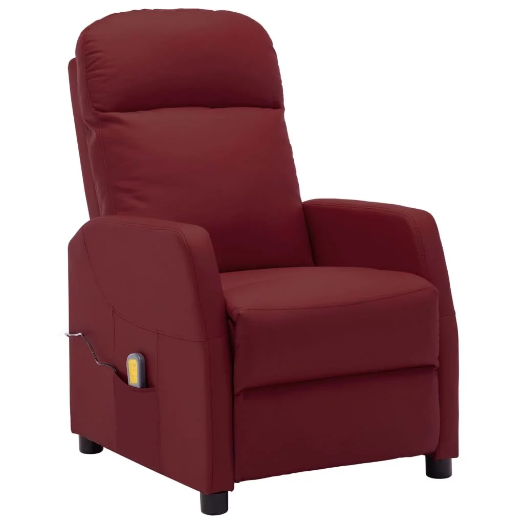 vidaXL Rozkładany fotel masujący, czerwone wino, sztuczna skóra