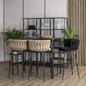 Taborety i hokery - Krzesło Barowe Tapicerowane Plecione Hoker FLORES Beżowe Welurowe Nowoczesne Loft - miniaturka - grafika 1