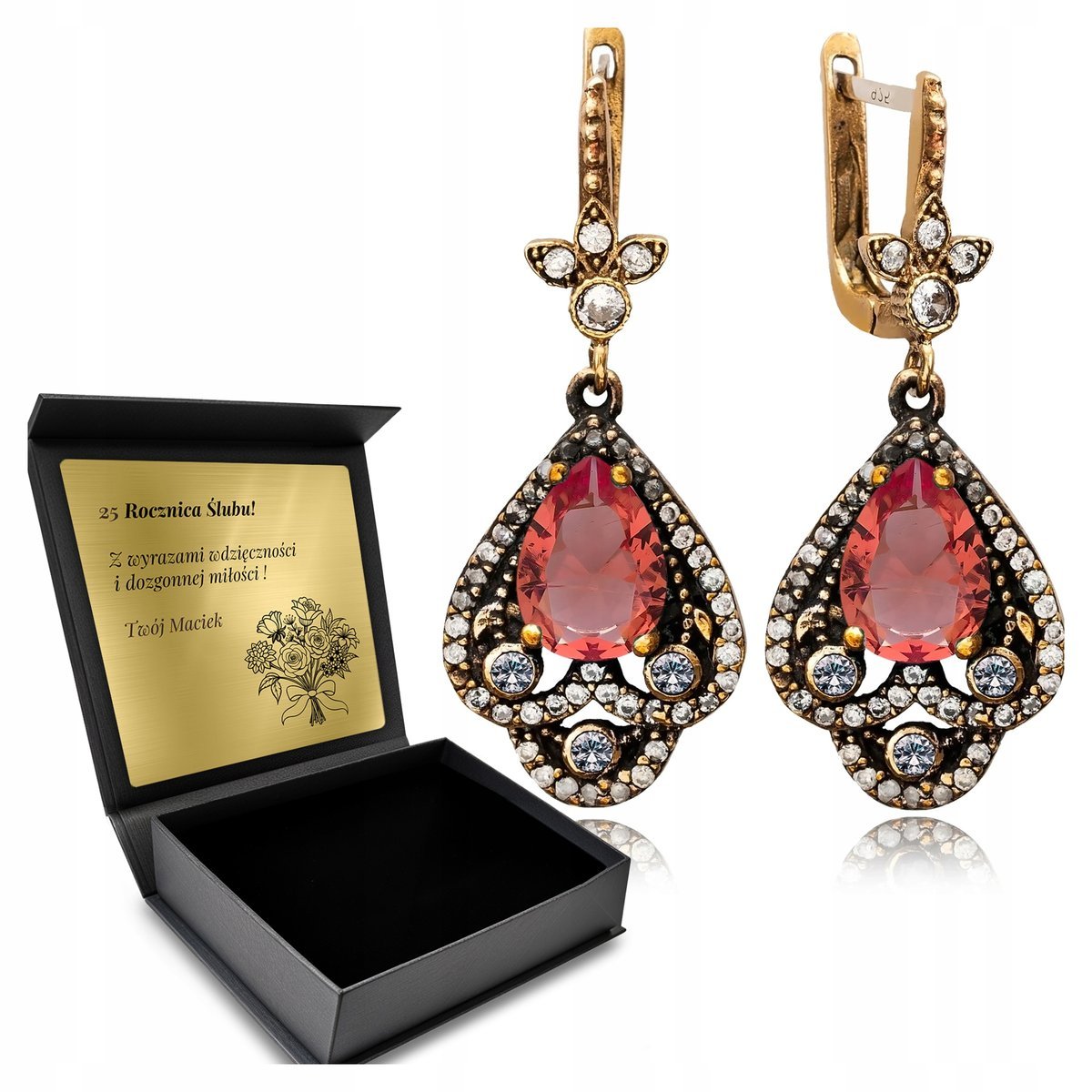 Kolczyki Srebrne 925 Cyrkonie Sułtanit Biżuteria Dla Kobiety Grawer