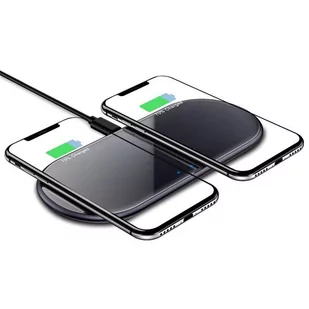 Crong Dual Fast Wireless Charger - Bezprzewodowa ładowarka indukcyjna Qi 2x15W (Shadow Black) - Ładowarki do telefonów - miniaturka - grafika 4
