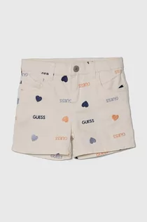 Spodnie i spodenki dla dziewczynek - Guess szorty jeansowe dziecięce kolor biały wzorzyste regulowana talia - grafika 1