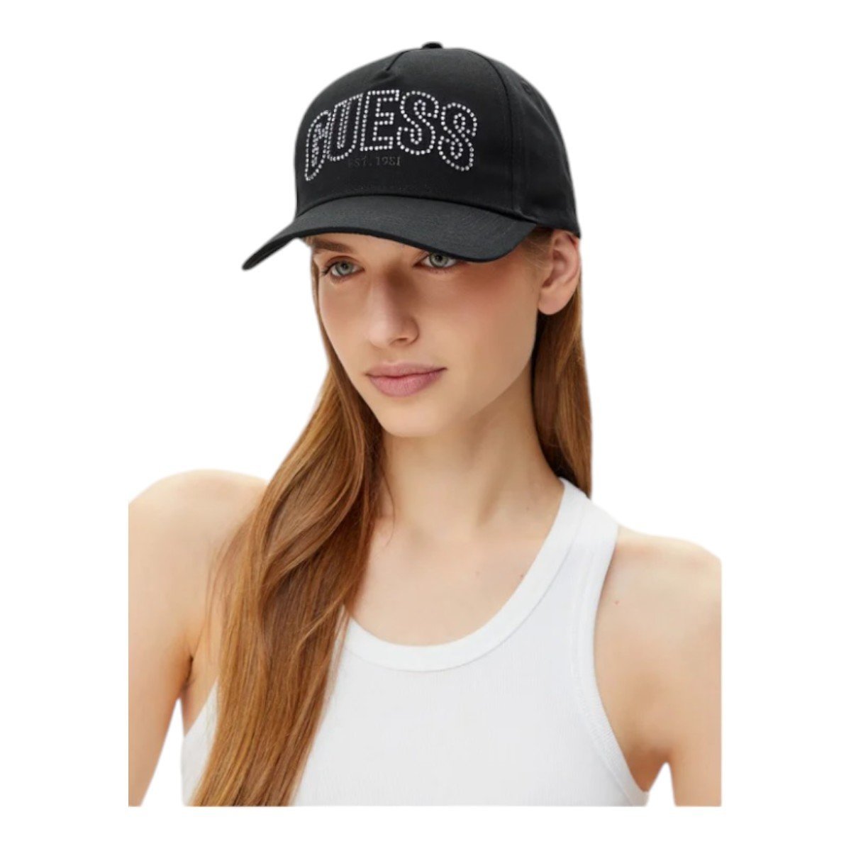 GUESS CZAPKA Z DASZKIEM INES COTTON CAP CZARNA