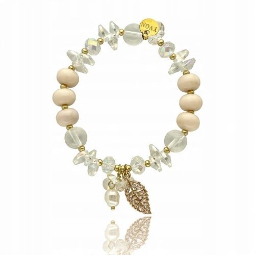 Bransoletka Koralikowa Pozłacana Z Ceramiki, Kryształu Górskiego, Cyrkonii