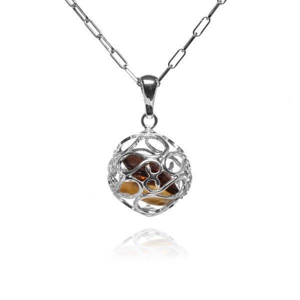ankabizuteria.pl Srebrna zawieszka KULKA z bursztynem w środku