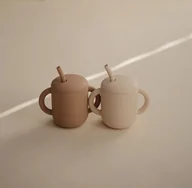 Kubki dla dzieci - Mushie Silikonowy Kubek ze Słomką Natural - miniaturka - grafika 1