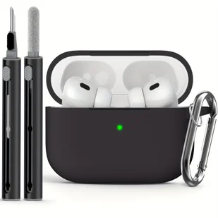 TEMU Etui silikonowe na słuchawki AirPods 1/2/3/4/Pro/Pro 2, odporna na wstrząsy osłona ochronna z piórem do czyszczenia, trwała i lekka - Inne - miniaturka - grafika 1