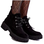 Botki damskie - Sergio Leone Zamszowe Ocieplane Botki Sznurowane Czarne Bjorg - miniaturka - grafika 1