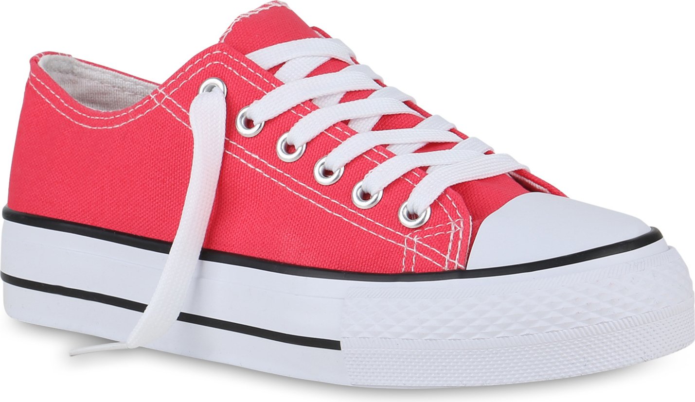 VAN HILL Damskie Trampki Niskie Wygodne Casualowe Sznurowane Buty 841219, Kolor: Fuksja, Rozmiar: 37