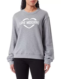 Bluzy damskie - Love Moschino Damska bluza z okrągłym dekoltem z holograficznym nadrukiem serca, mieszana szarość, 46, Szary mieszany, 46 - grafika 1