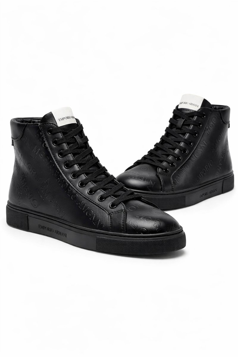 EMPORIO ARMANI CZARNE TRAMPKI MĘSKIE SKÓRZANE Z LOGO 43 1I4A