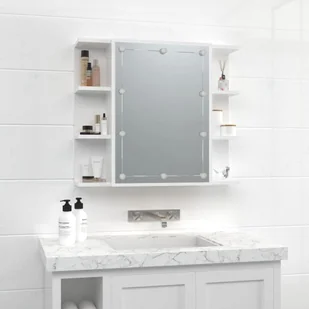 Lumarko Szafka z lustrem i LED, biała z połyskiem, 70x16,5x60 cm - Toaletki - miniaturka - grafika 5