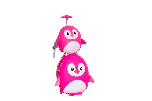 SJ GANG STYLE JAM GANG Wózek + twardy plecak szkolny dla dzieci, Fancy Animals, fuksja, wzór pingwina, dla dzieci, przeciwprzewrócona przednia stopa, szkoła i wypoczynek, Różowy, Taglia Unica,